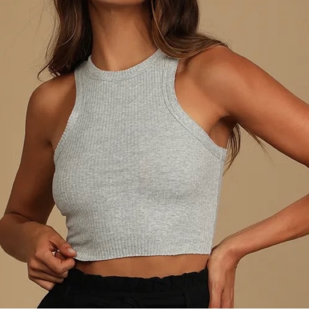Lulus Grey Ribbed Crop Tank Top